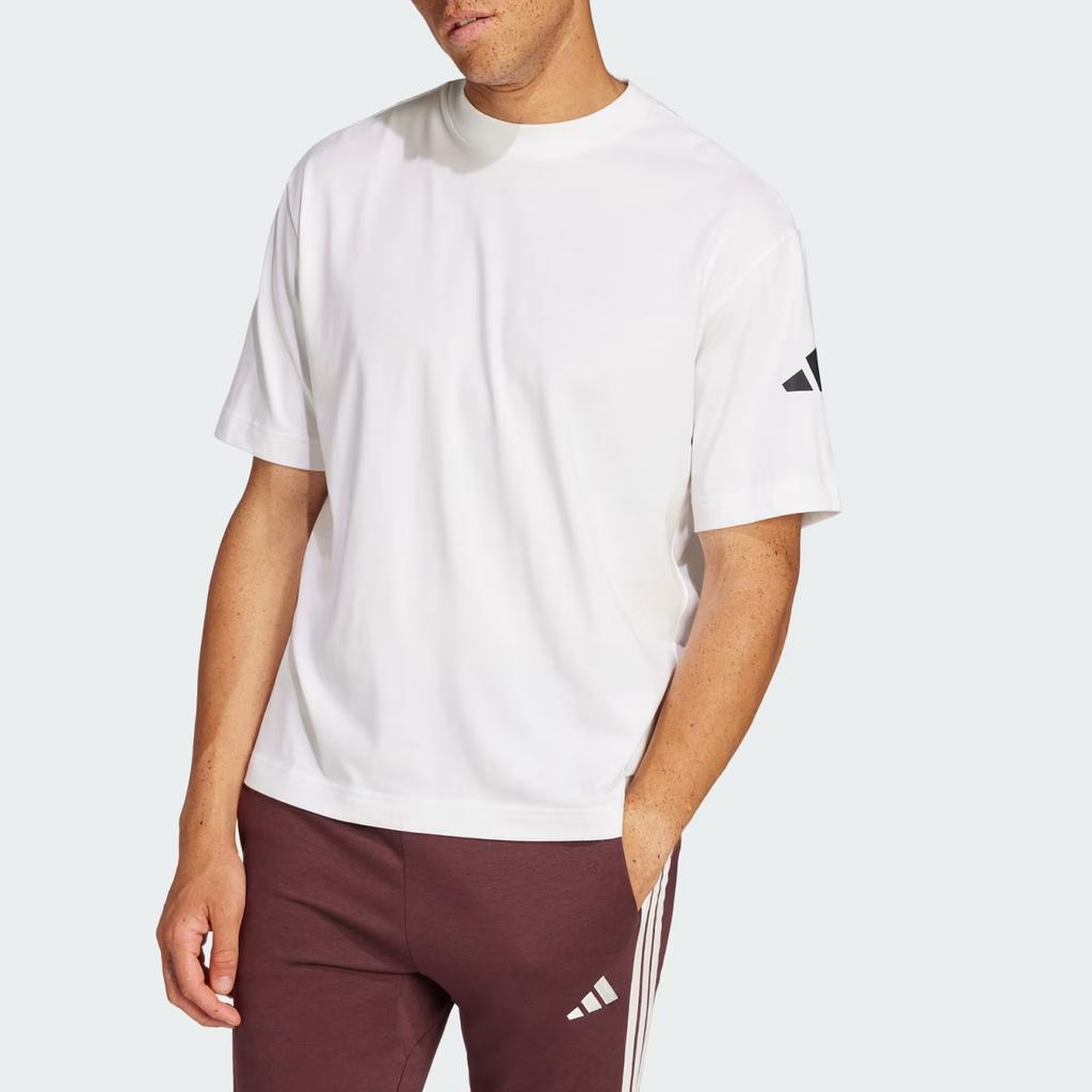 Adidas Essentials Loose Fit 3 Bar Logo T-Shirt White/Black Men Streetwear JC9296