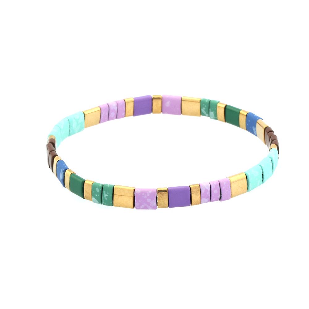 Pulseira Elástica Boêmia Multicamadas de Miçangas Miyuki - Design Color Block para Mulheres