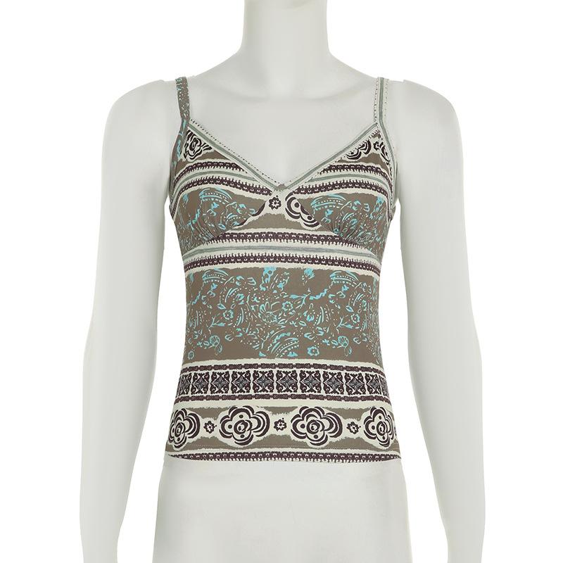 Tištěný V-výstřih Retro Spice Girls Sexy Bez zad Zeštíhlující pas Nika Svrchní nošení Podvazky