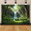 2D Forest Waterfall Happy Birthday Backdrop Jungle Greenery Party Photography Background Banner