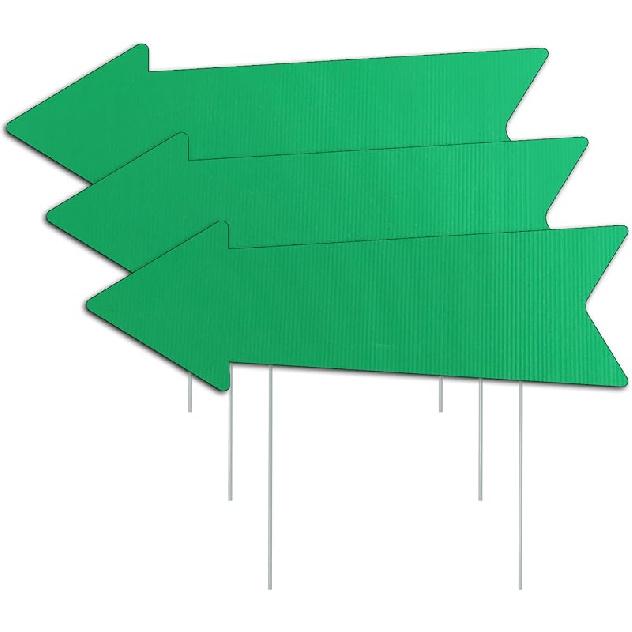 Green Arrow Signs with Stakes 16 x 5 Inches,This Way Directional Arrow Yard Signs,Wedding Yard Signs, Birthday Party Signs (10) 3