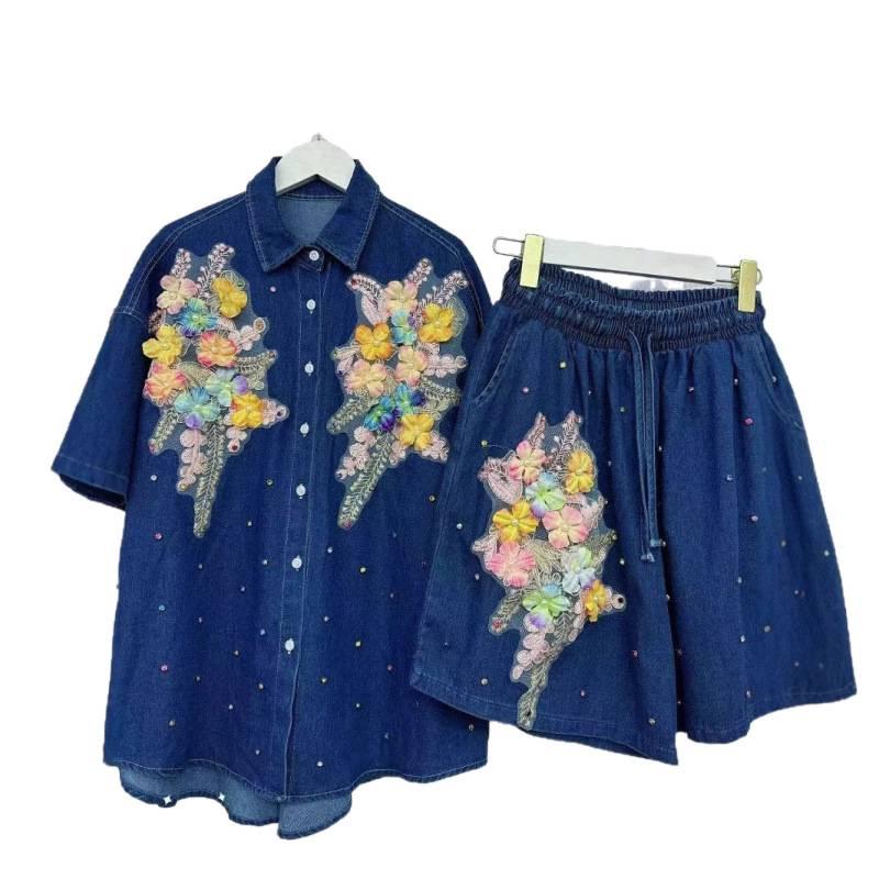 Stilvolles Damen-Zweiteiler-Denim-Set - Strickjacke & Shorts, Europäisch inspirierter lockerer Schnitt