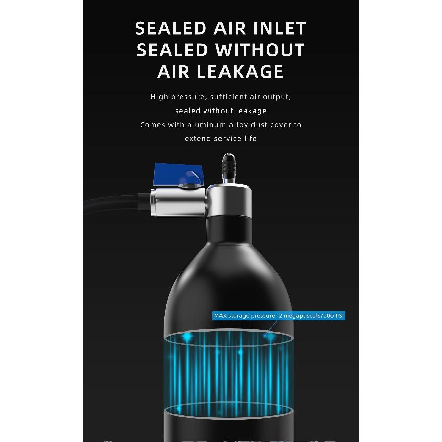 CYCLAMI 1.2L Aluminum Alloy MTB Road Inflator Tyre Air bottle Tire Booster With Valve Gas Cylinder For Bike Tubeless 29" Tire