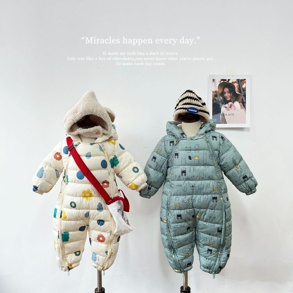 Tuta Intera in Cotone Unisex per Neonati con Fodera in Pile, Abbigliamento da Esterno con Piedi per Bambini e Bambine.