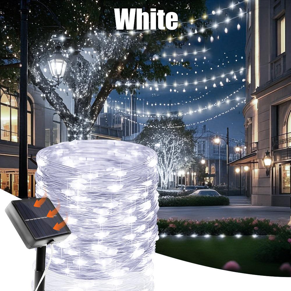 

NEW Solar Powered Silvery Wire String Lights 400LEDS 8 Lighting Modes Waterproof Fairy Lights for Patio DIY Garden Decorative 7M 50Leds белый