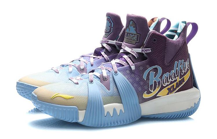 Men's Sneakers Li-Ning XLARGE x Li Ning Badfive 1 Mid top Basketball Shoes Men's Purple Blue White