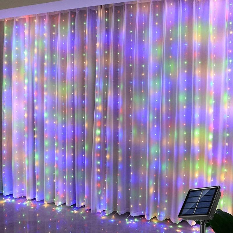 

Solar LED Curtain Light Outdoor Garland Solar Fairy String Light Copper Wire Lamps for Garden Yard Christmas Wedding Party Holiday Decor Multicolor 100LEDS