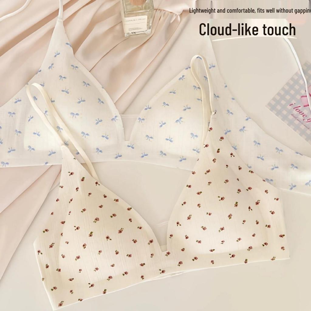 Sweet & Breathable Wire-Free Triangle Bra: Seamless, Thin Strap, Uplifting & Anti-Sagging Comfort for Women