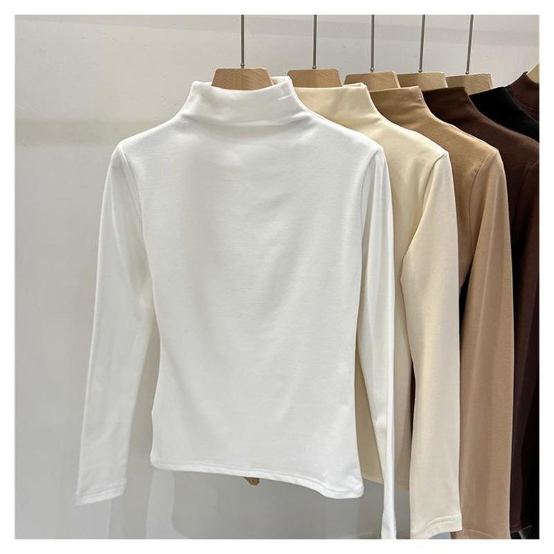 Thickened Semi-turtleneck German Velvet Base Shirt for Women Autumn-winter Style Warm with A Long-sleeved T-shirt Student Top