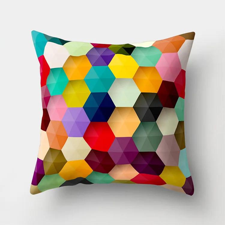 Colorful Geometric Pillow Case Polyester Cushion Cover Animal Rainbow Pillow Cover Decor For Home Car Sofa Decoration 45X45Cm