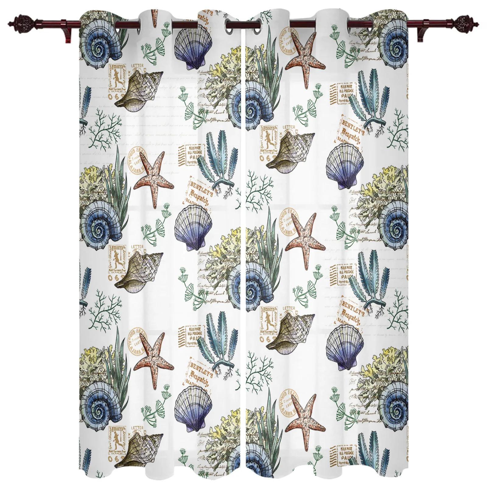 

Шторы на окна с ракушками из кораллов для гостиной, роскошные шторы для спальни, шторы для кухни, шторы от пола до потолка, 2 шт. Small(W50H50cm)-2&Grommet Top