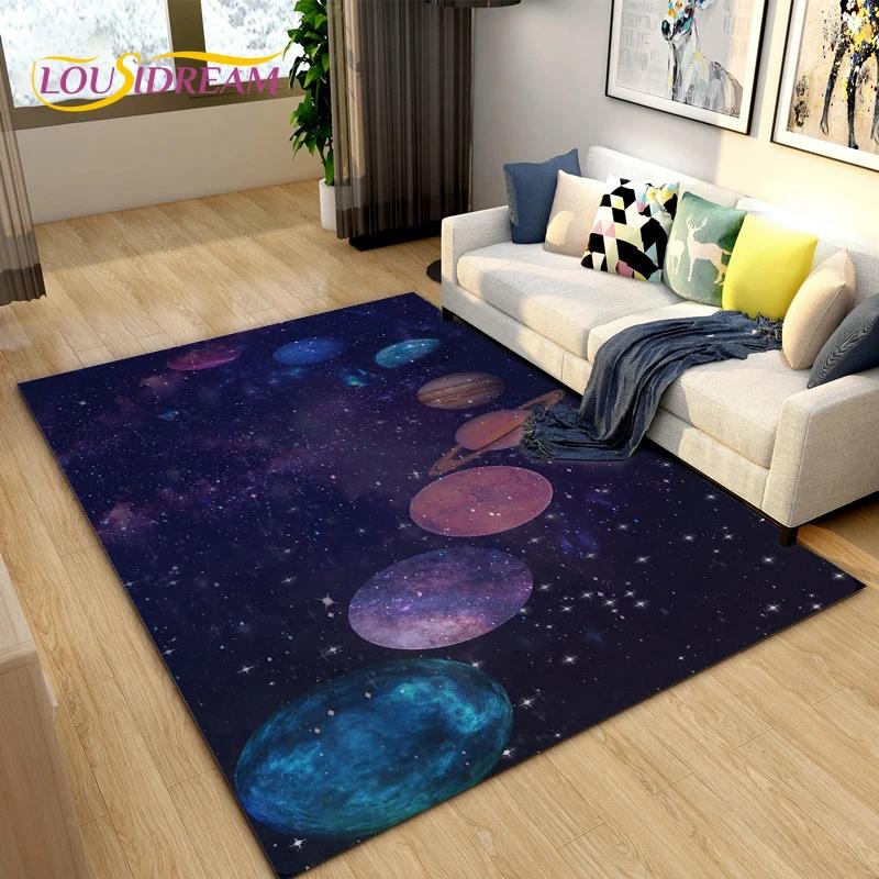 Cartoon Universe Starry Sky Planet Area Rug,Carpet Rug for Living Room Children's Bedroom,Kids Play Game Floor Mat,Anti-slip Mat