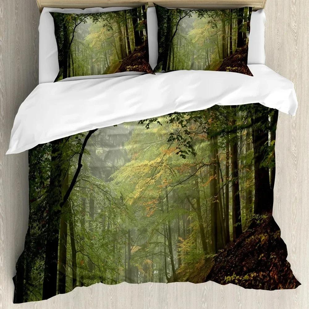 Smoky Mountain Kiefernwälder Grau Baum Naturlandschaft Kunst Bequemer Bettbezug Bettdecke Kissenbezug Bettwäscheset Kinderzimmer