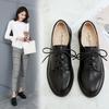 Women's Black Oxford Lace-up Flats - Comfortable, Versatile, British Style for College, Interviews, and Work