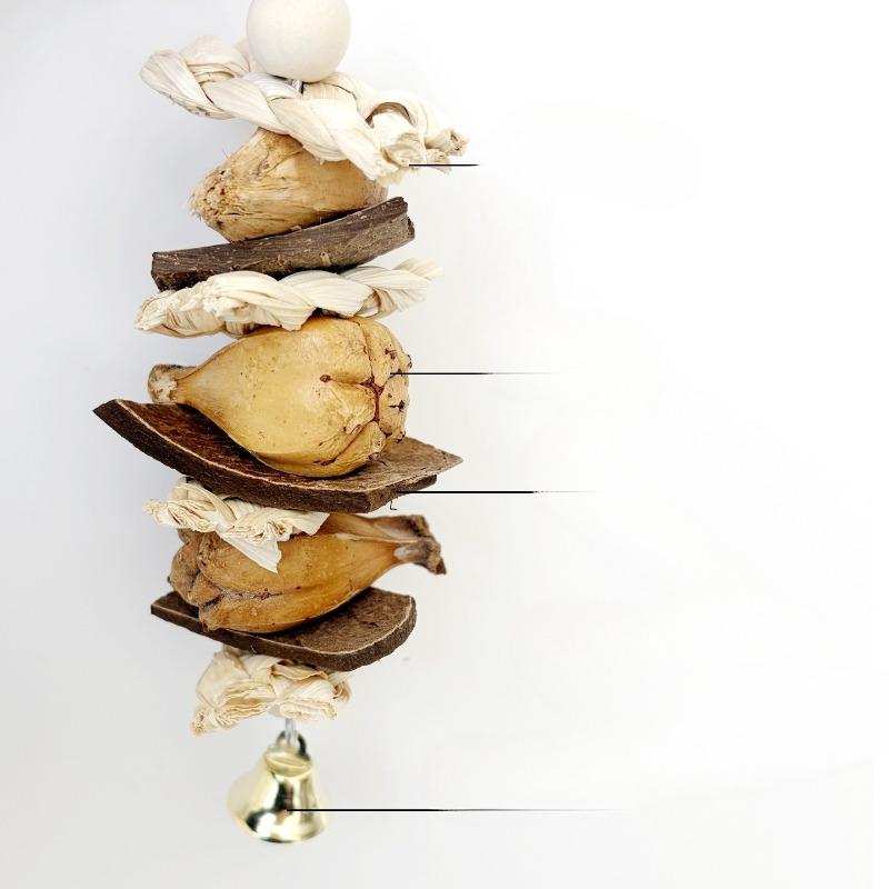 Handmade Parrot Toy Made of Corn Husk, Fur, Coconut Shell, Chewable String, Peony Flower, Phoenix Tiger Skin