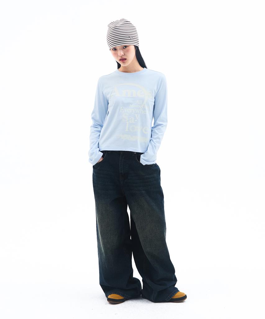 AMES-WORLDWIDE Big Typo Longsleeve Tee Sky Blue