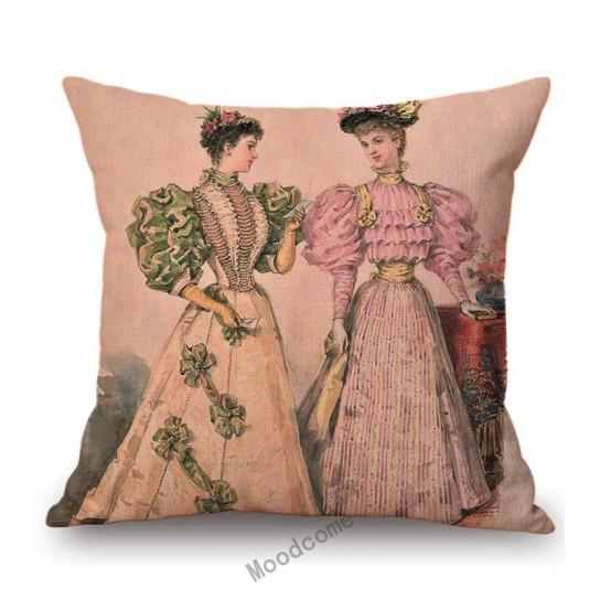 Elegant European Victorian Era Fashion Duchess Ladies Vintage Poster Royal Home Decorative Sofa Pillow Case Linen Cushion Cover