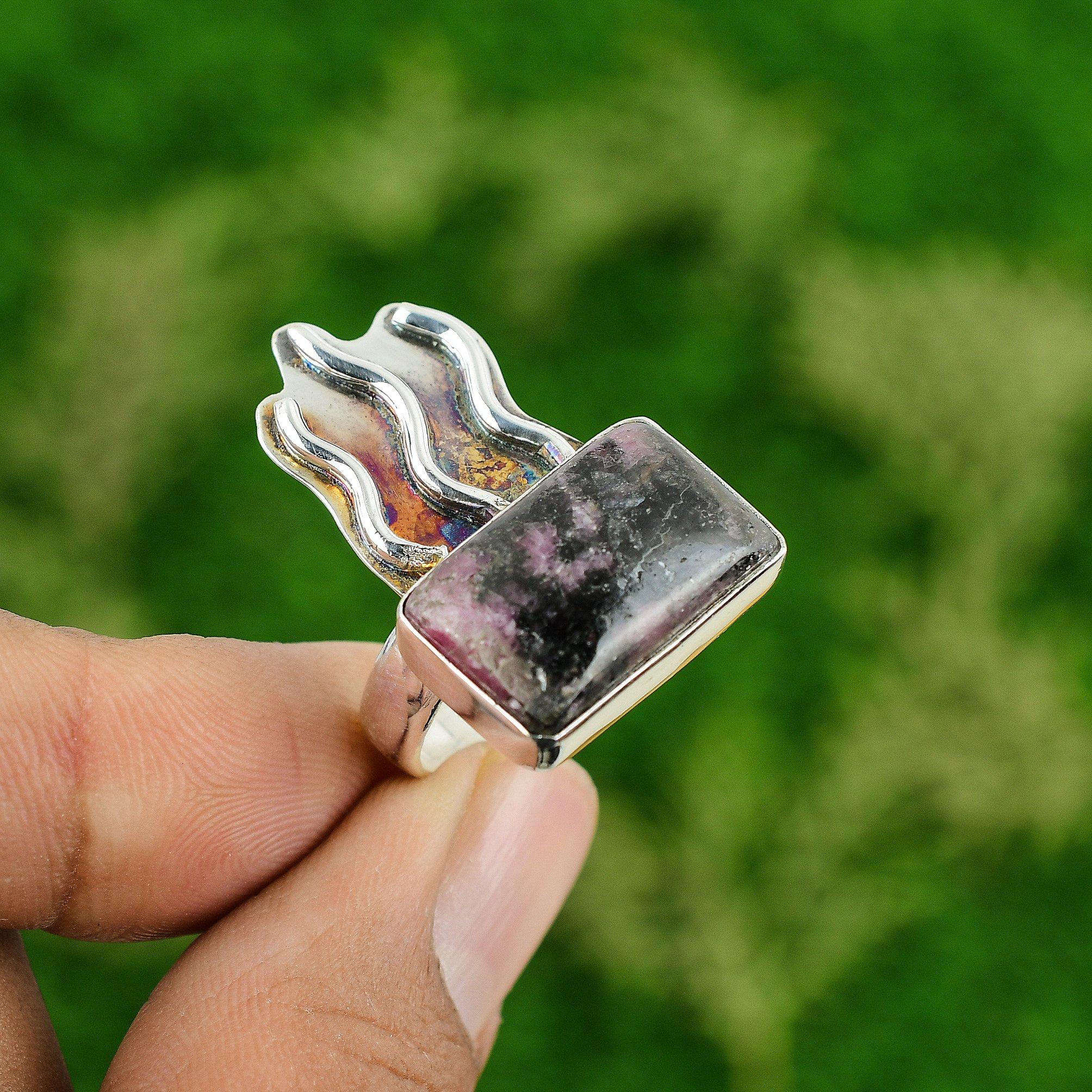 

Свадебный подарок для нее Кольцо из серебра 925 пробы с натуральным родонитом, можно носить в стопке, размер 8 8