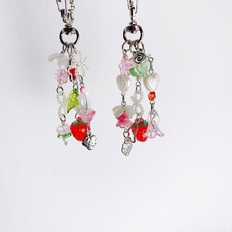 Lovely Strawberry Flower Keychain Pendant Backpack Decoration Charm Jewelry