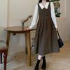 Doll Collar Vest Patchwork Fake Two Piece Dress Chubby Sister Looks Thin Artistic Style Long Skirt