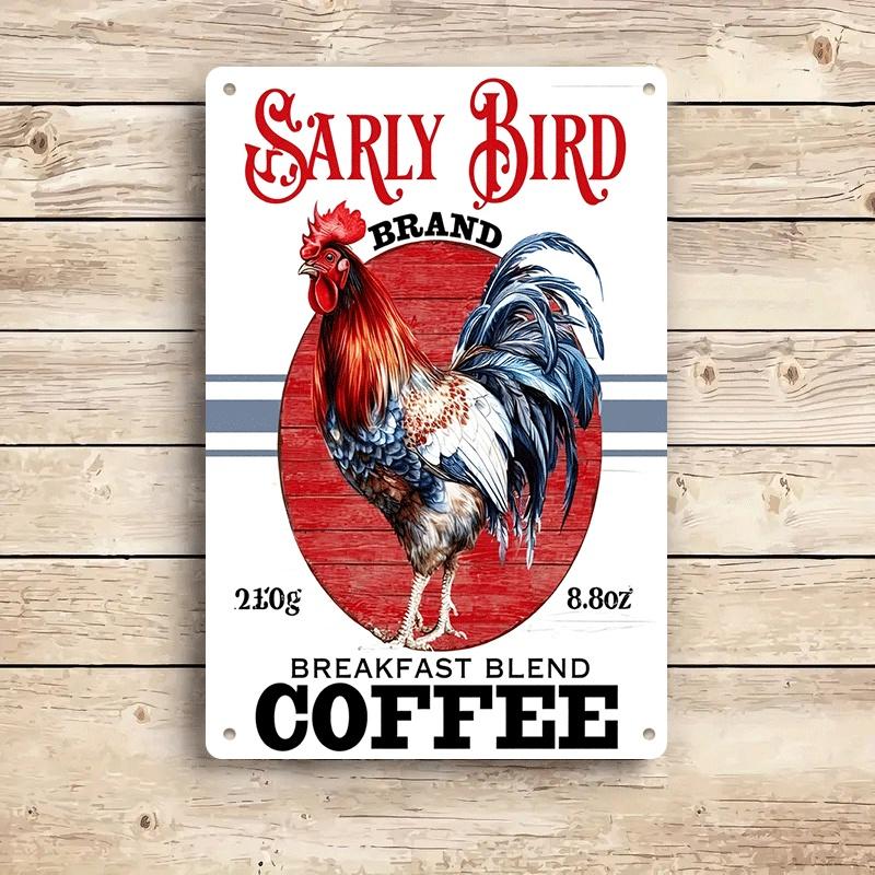 1 Piece American Country Style Rooster Coffee-themed Tin Plaque, 210g, Breakfast Mixed Coffee Decorative Painting, Retro Home Wa