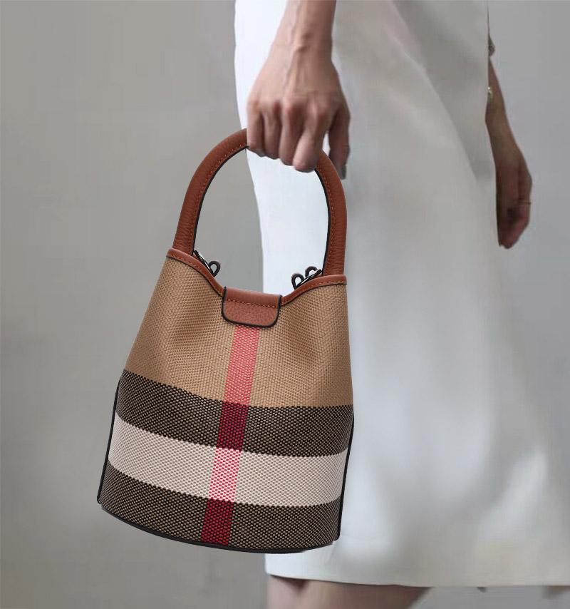 Νέα Τσάντα Γυναικεία Premium Καμβάς με Γνήσιο Δέρμα Μόδα Ευέλικτη Κυλινδρική Χειρός Ώμου Χιαστί