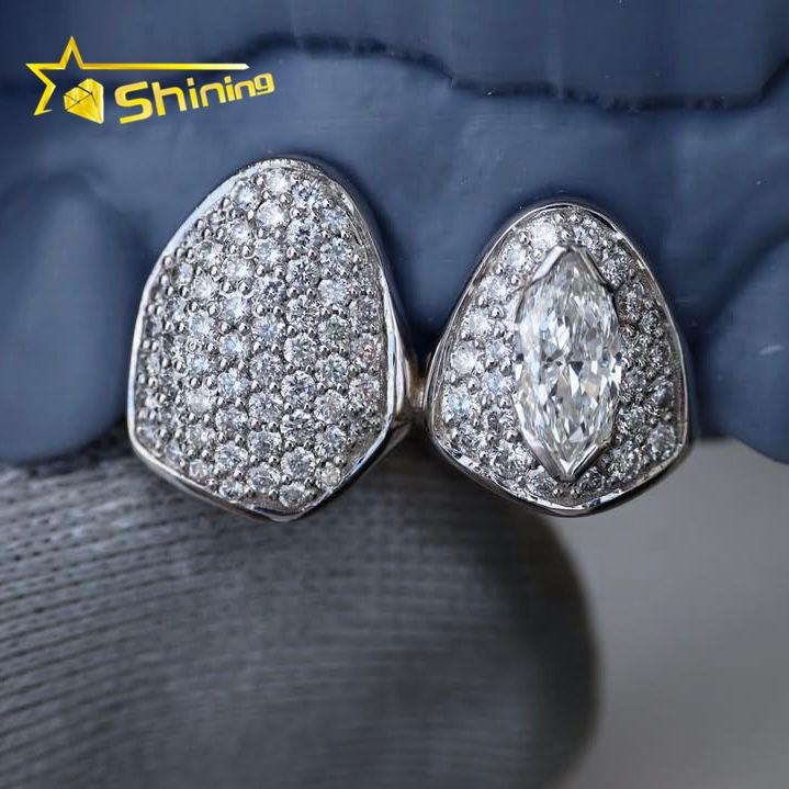 Fancy Design Body Jewelry Custom Made VVS Moissanite Grillz Diamond Teeth 925 Silver