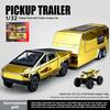 1:32 Tesla Cybertruck Camper Gold-Color Set - Pull-Back & Sound/Light Alloy Model, Collector‘s Showpiece