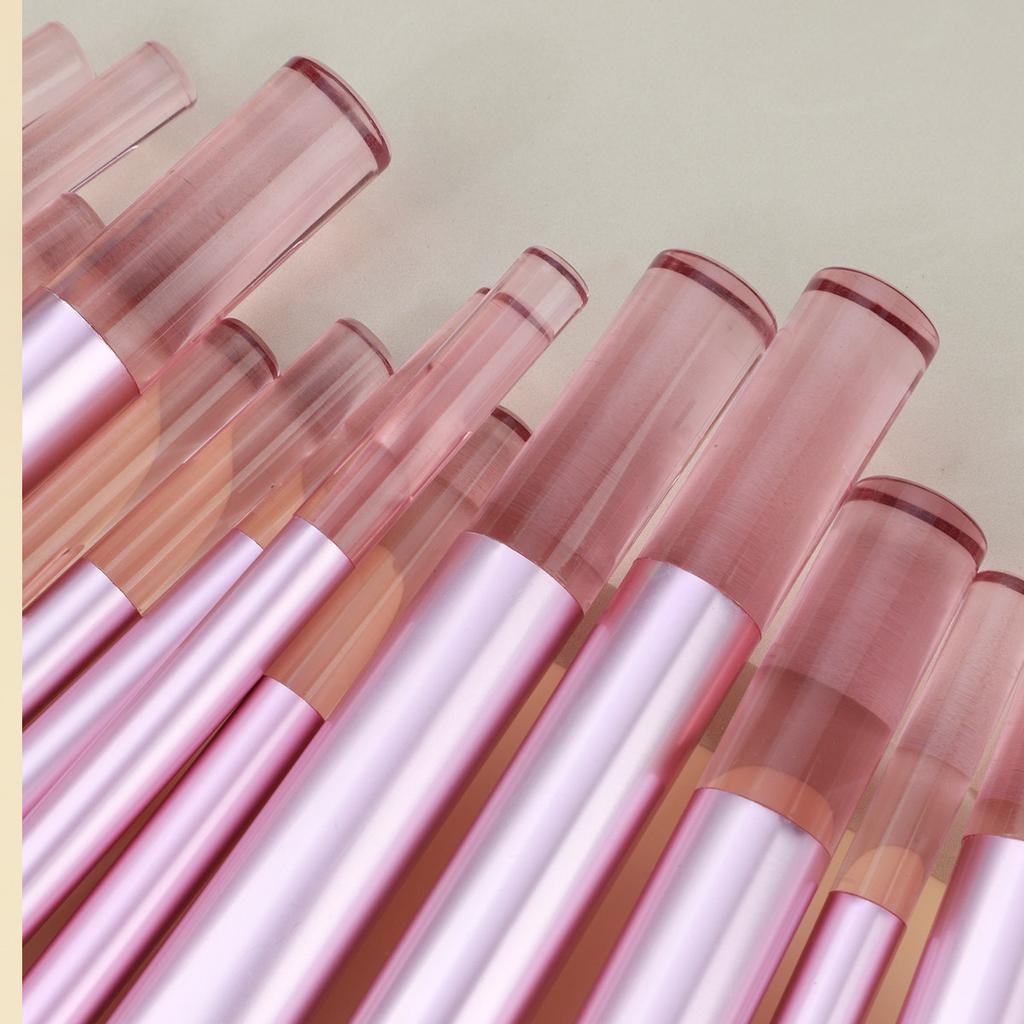 New 16 Long Tube Makeup Brush Set Transparent Handle Soft Loose Powder Brush Blush Brush Multifunctional Eyeshadow Brush