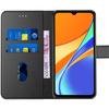 Coque pour Redmi 9C (5,7") Verre Trempé Inclus Effet Cuir Noir design Tendance Fermeture Magnétique Bordure Renforcée
