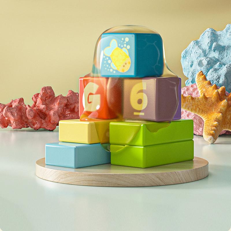 Iwood Boys and Girls Sea Animals Barrel Building Blocks/Wooden Large Particles of Intellectual Toys for 1-3 Years Old Children's Day Birthday Gift