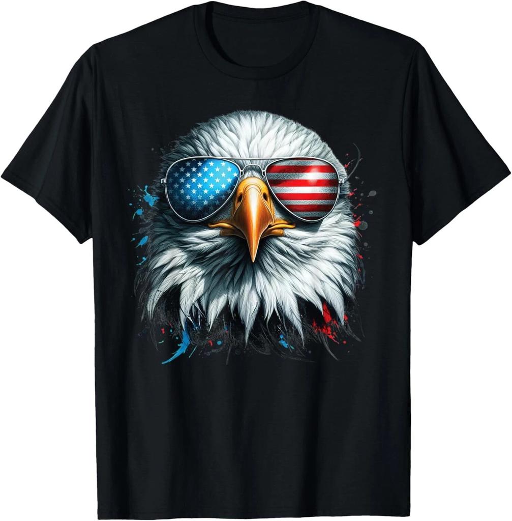 Funny Patriotic Bald Eagle with American Flag Sunglas Unisex T-Shirt