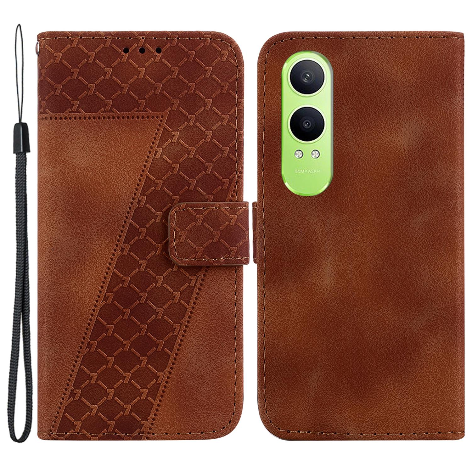 

For OnePlus Nord CE4 Lite 5G/Oppo K12x 5G (China) Case 7-Shaped Pattern Leather Shockproof Phone Cover Brown