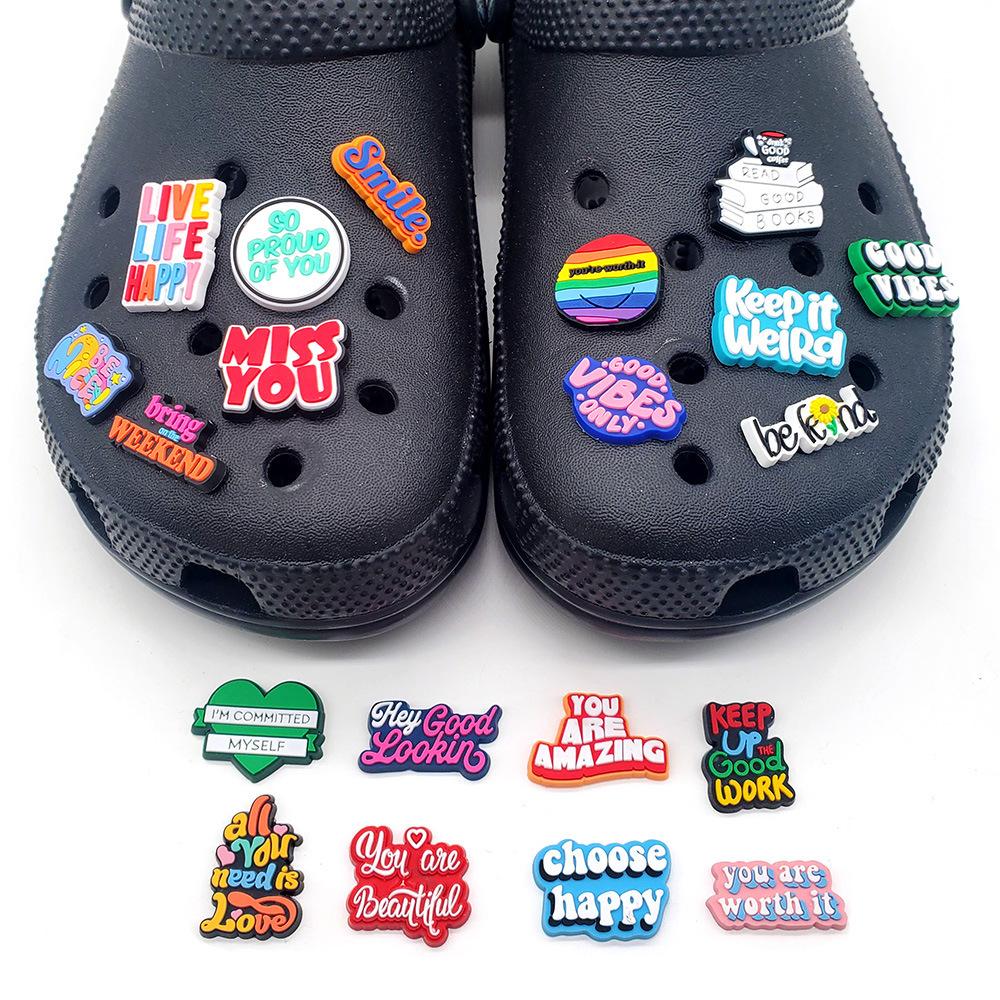 1PC Inspirational English Shoes Sandals Flower Shoe Buckle PVC Shoe Charms Soft Rubber Garden Shoes Decorative Buckle