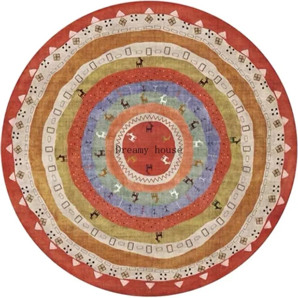 Retro Round Living Room Carpet American Hanging Chair Rugs Bohemia Bedroom Bedside Rug Home Luxury Decoration Sofa Non-slip Mat