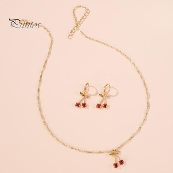 

1 комплект, ожерелье, серьги, костюм, милый драгоценный камень, вишня, женское простое универсальное ожерелье из искусственного кристалла, аксессуары