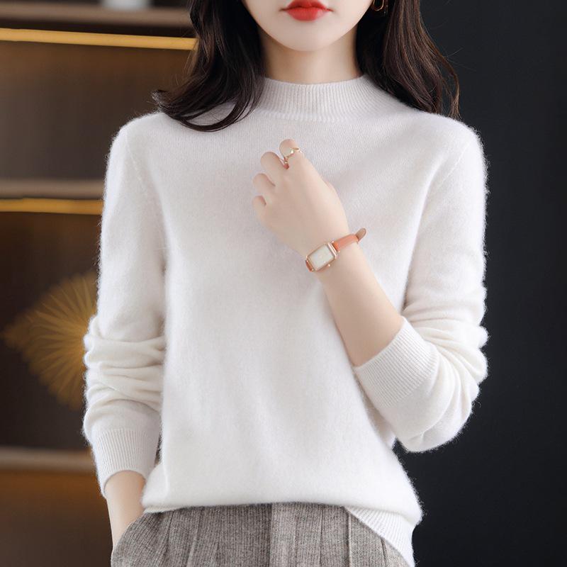 Women's High Neck Wool Sweater - Seamless, Solid Color, Warm Base Layer for Casual or Commuter Wear in Autumn and Winter