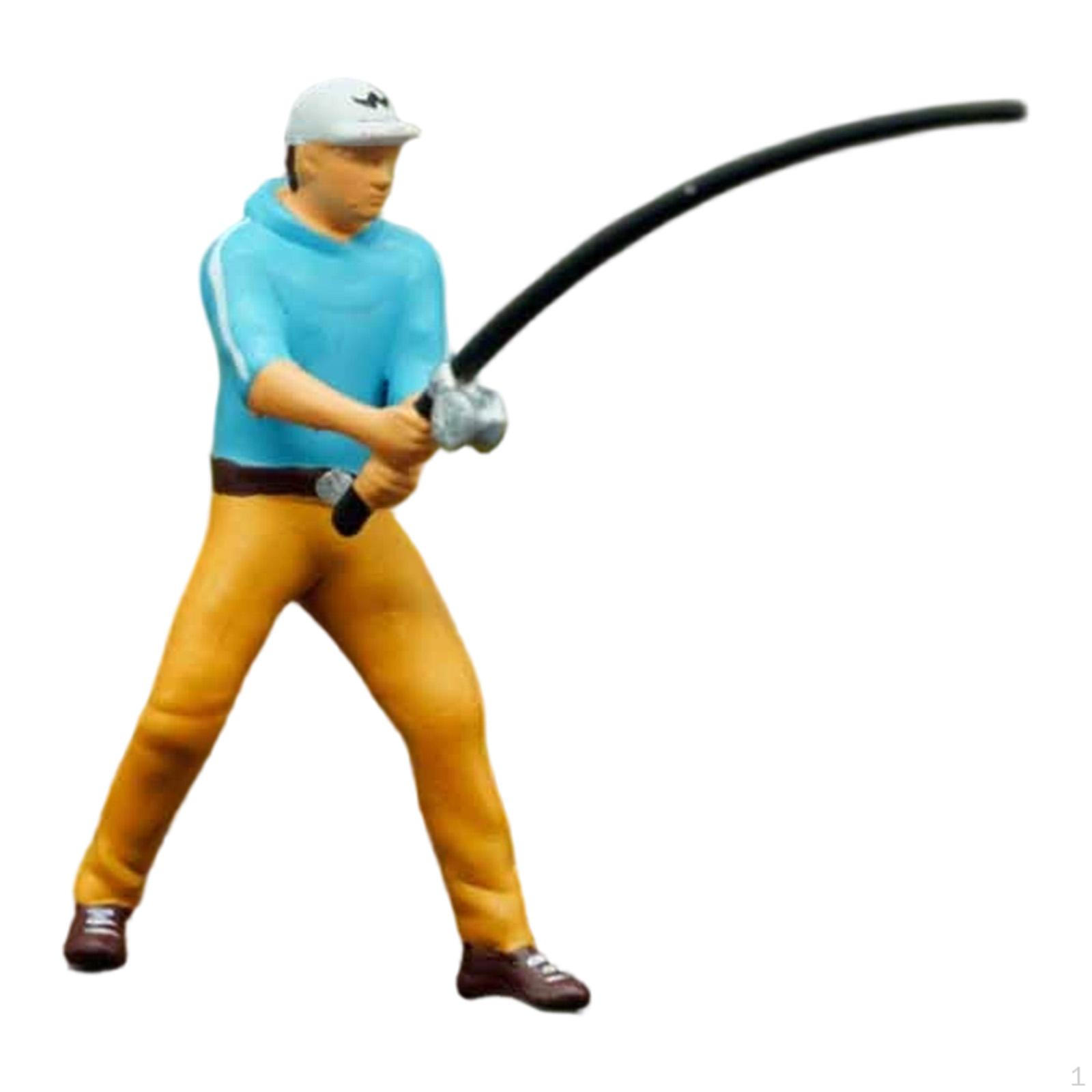 

1/64 Scale Miniature Figure ,Painted People Tiny Model for Photography Props Standing Fishing Man