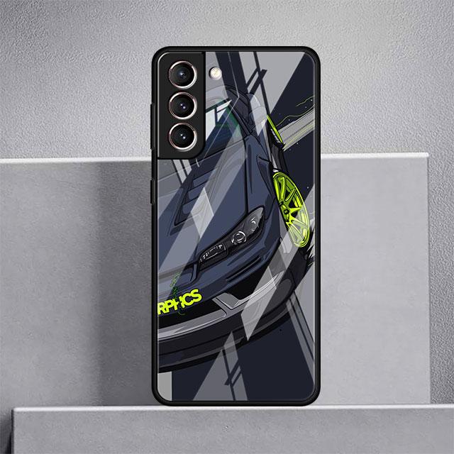 Carcasă din sticlă cu benzi desenate din Japonia JDM pentru mașini sport pentru Samsung Galaxy S22 S20 FE S21 Plus Husă pentru telefon S10 5G S9 Note 20 Ultra 10 Lite Shell