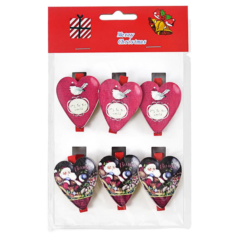 6pcs Christmas Cartoon Wooden Clips Xmas Party Photo Wall Gift DIY Decoration Handmade Crafts 2025 Christmas Home Decor New Year