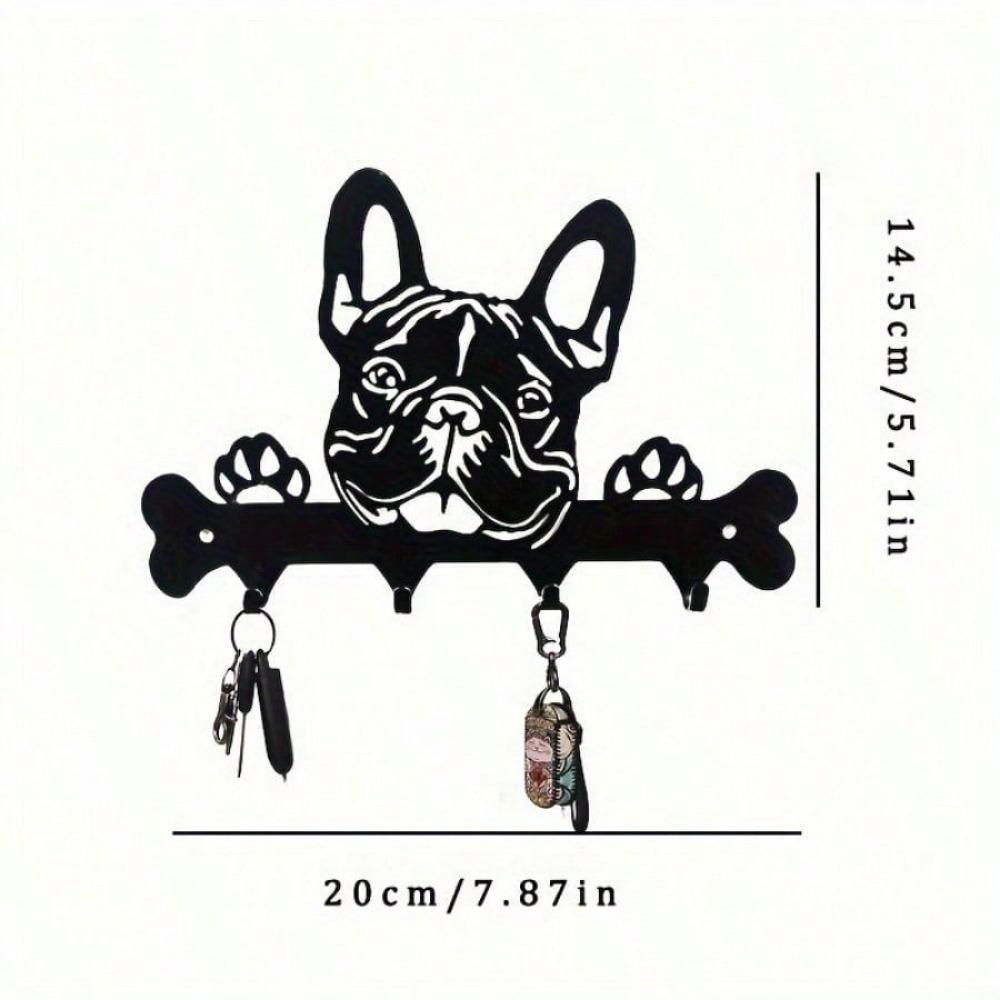 1 Pc Black Wrought Iron Dog-Shaped Key & Towel Rack - Premium Multi-Functional Wall-Mounted Home Organizer | Stylish Storage Solution With Metal