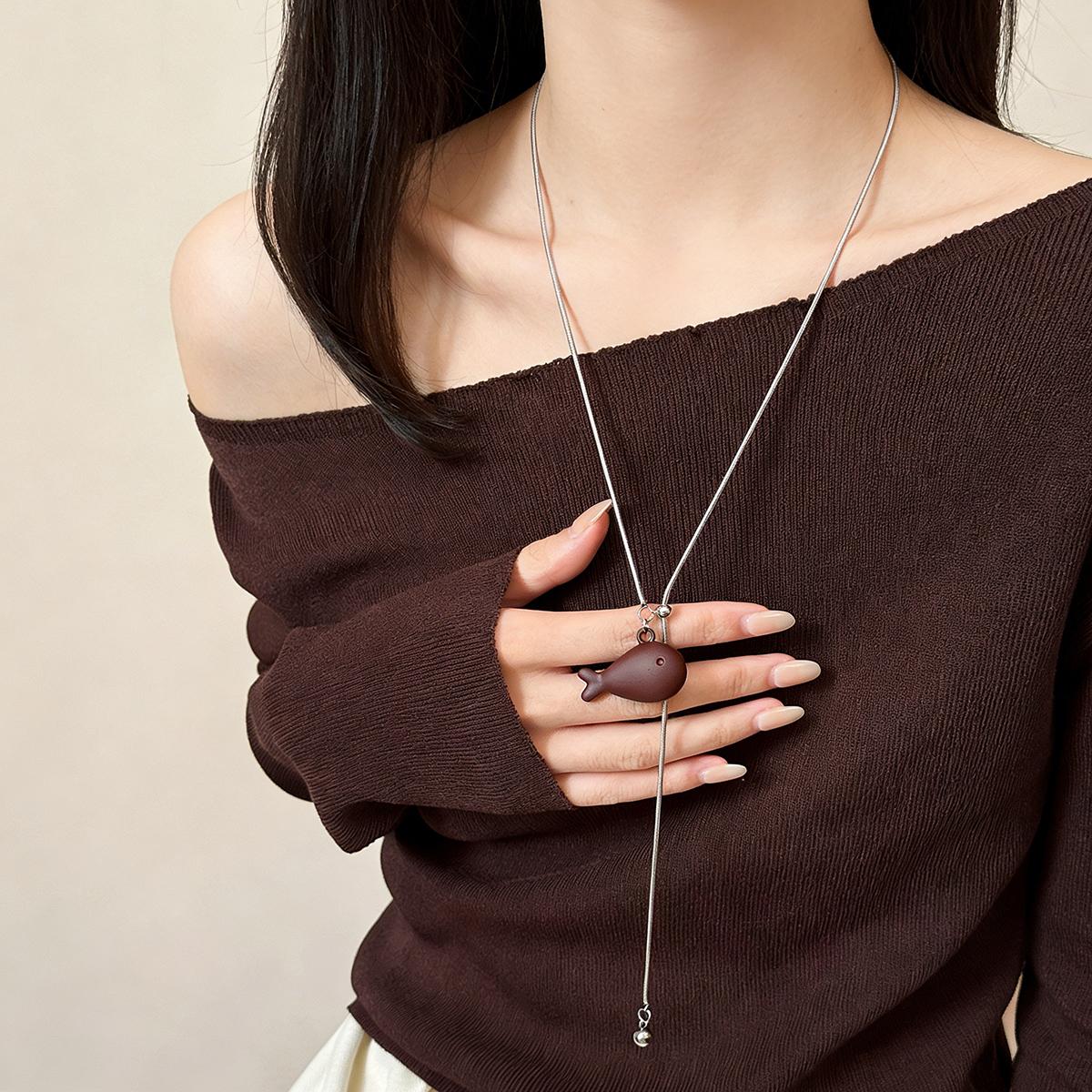

Cute Metal Small Fish Pendent Necklaces for Women Pull-Out Snake Bone Chain Fashion Adjustable Sweater Chain Jewelry Accessory