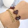 Heart Leopard Print Bracelet Women Resin Stainless Steel Thick Chain Geometric Gold Beads Statement Coffee Trendy