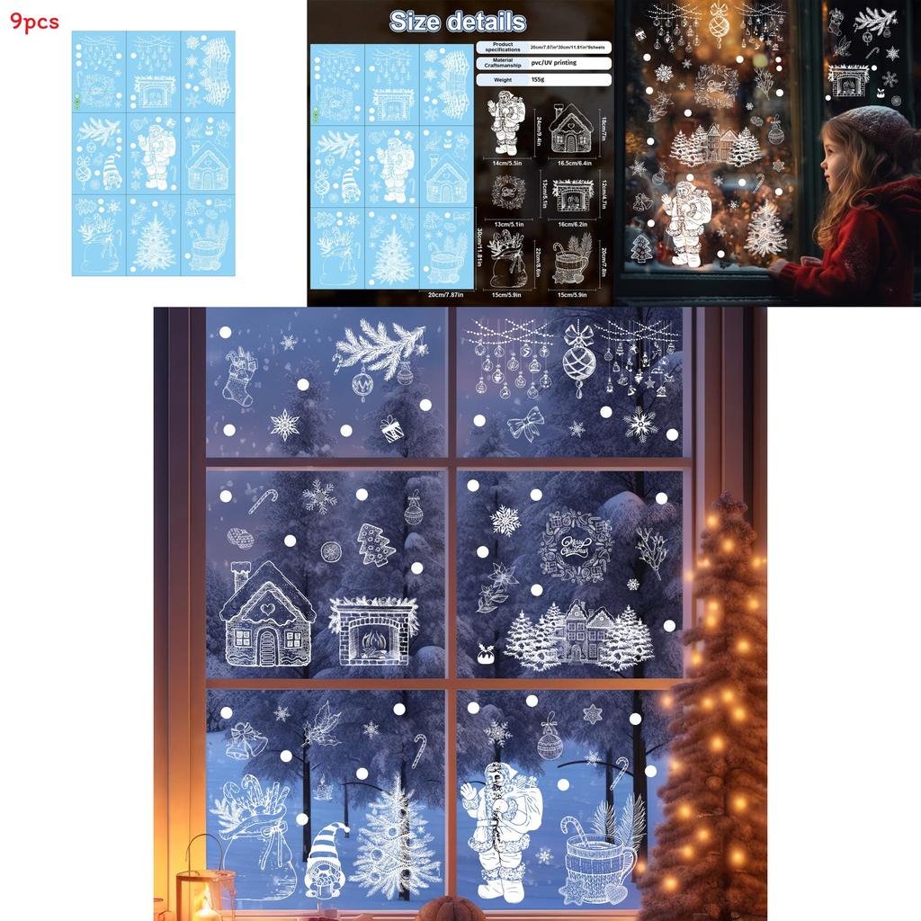Christmas Decor Window Clings Pvc Snowflake Santa Static Stickers For Holiday Celebration