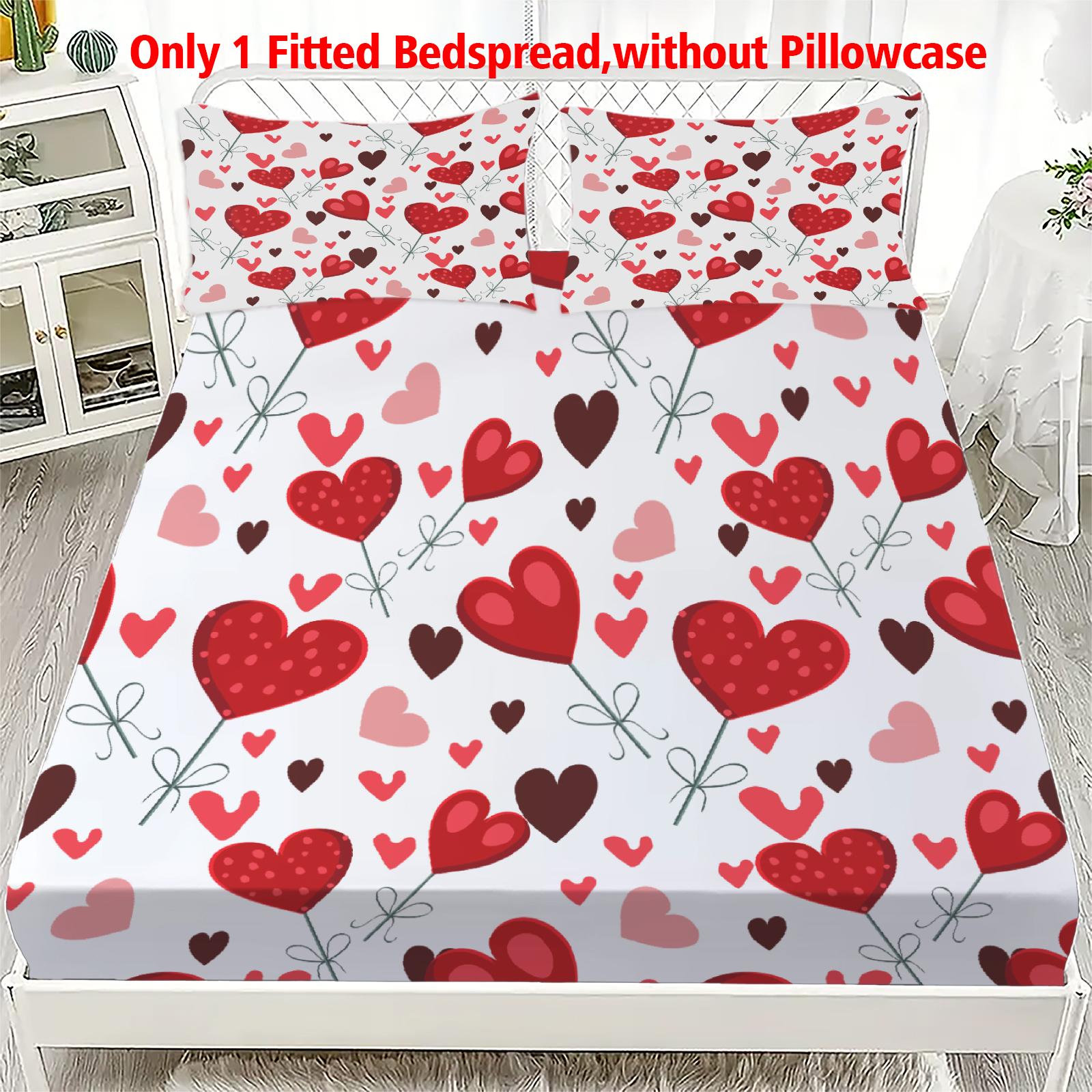 

1PC Colorful Love Heart Fitted Sheet Soft Polyester Bed Cover Breathable Fitted Sheet Home Decor No Pillowcase Multiple Sizes 99x190x25cm
