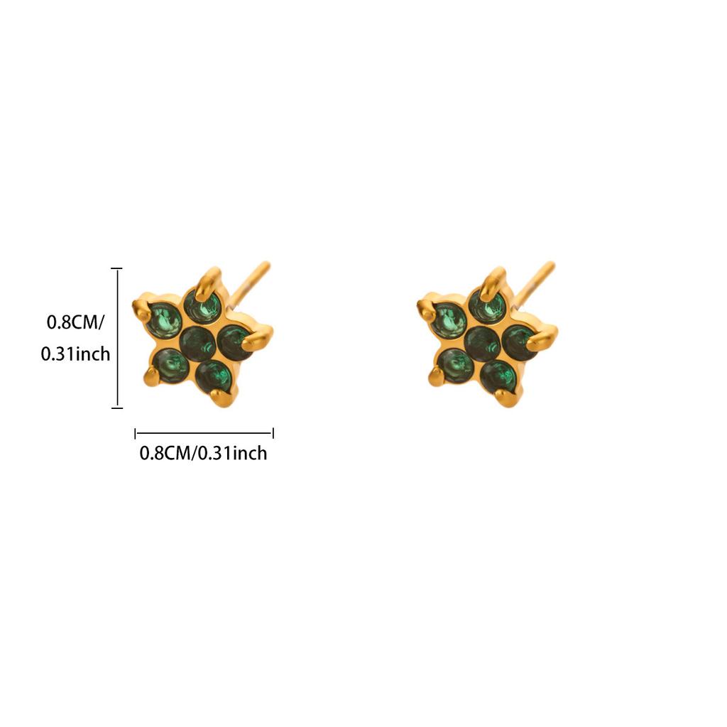 Vierblättrige Kleeblüten-Steckohrringe für Damen, eingelegt mit farbigem Zirkon, vielseitiger Ohrschmuck aus Edelstahl, 18K Gold-beschichtet