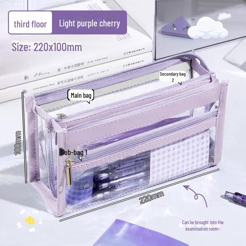 3vrstvý průhledný velkokapacitní penál: Stylový korejský design pro dívčí psací potřeby