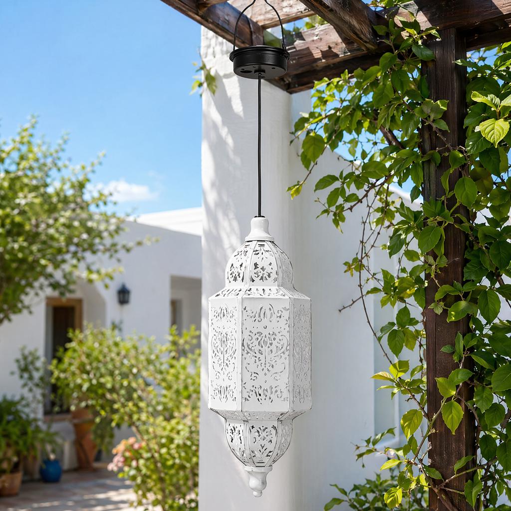 Solar Powered Metal Decorative Light IP44 Waterproof Outside Hanging Light for Patio Pathway Yard Porch Backyard Garden Decor