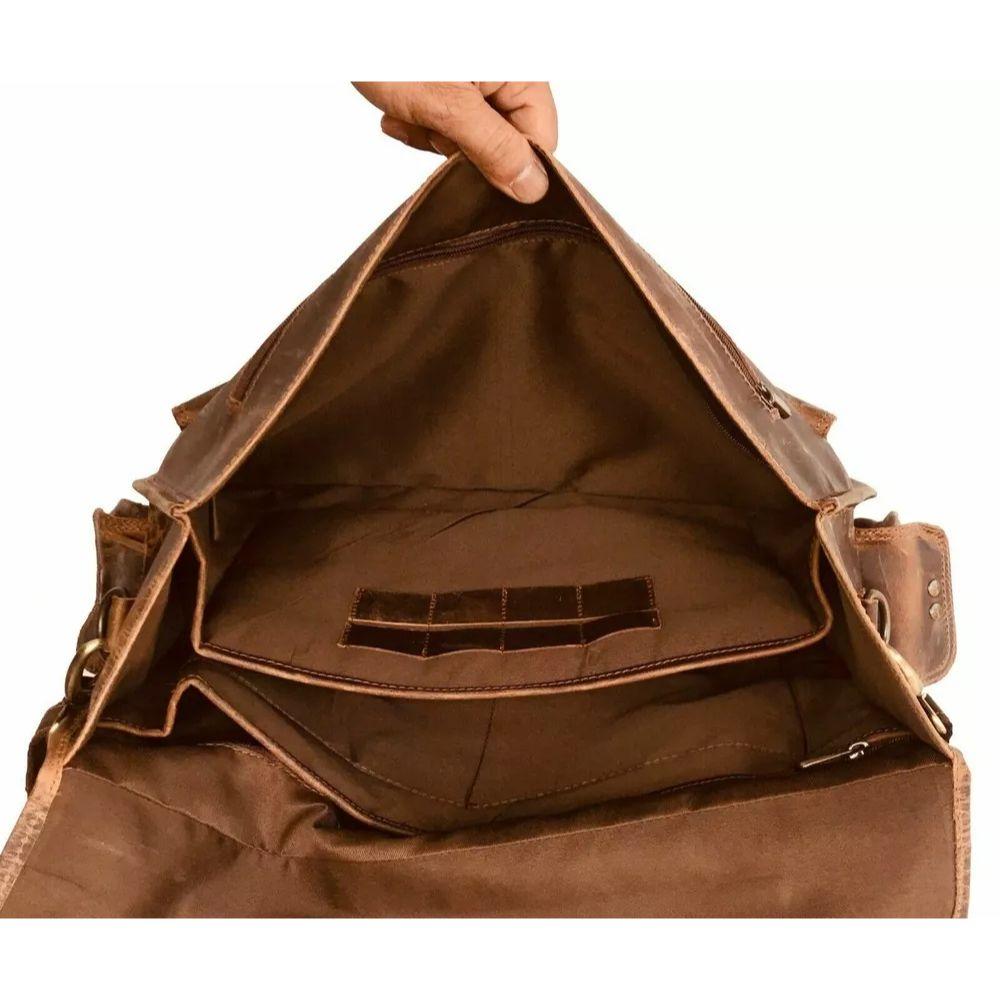 Herren 18" Retro Büffelleder Laptop Messenger Bag Büro Aktentasche