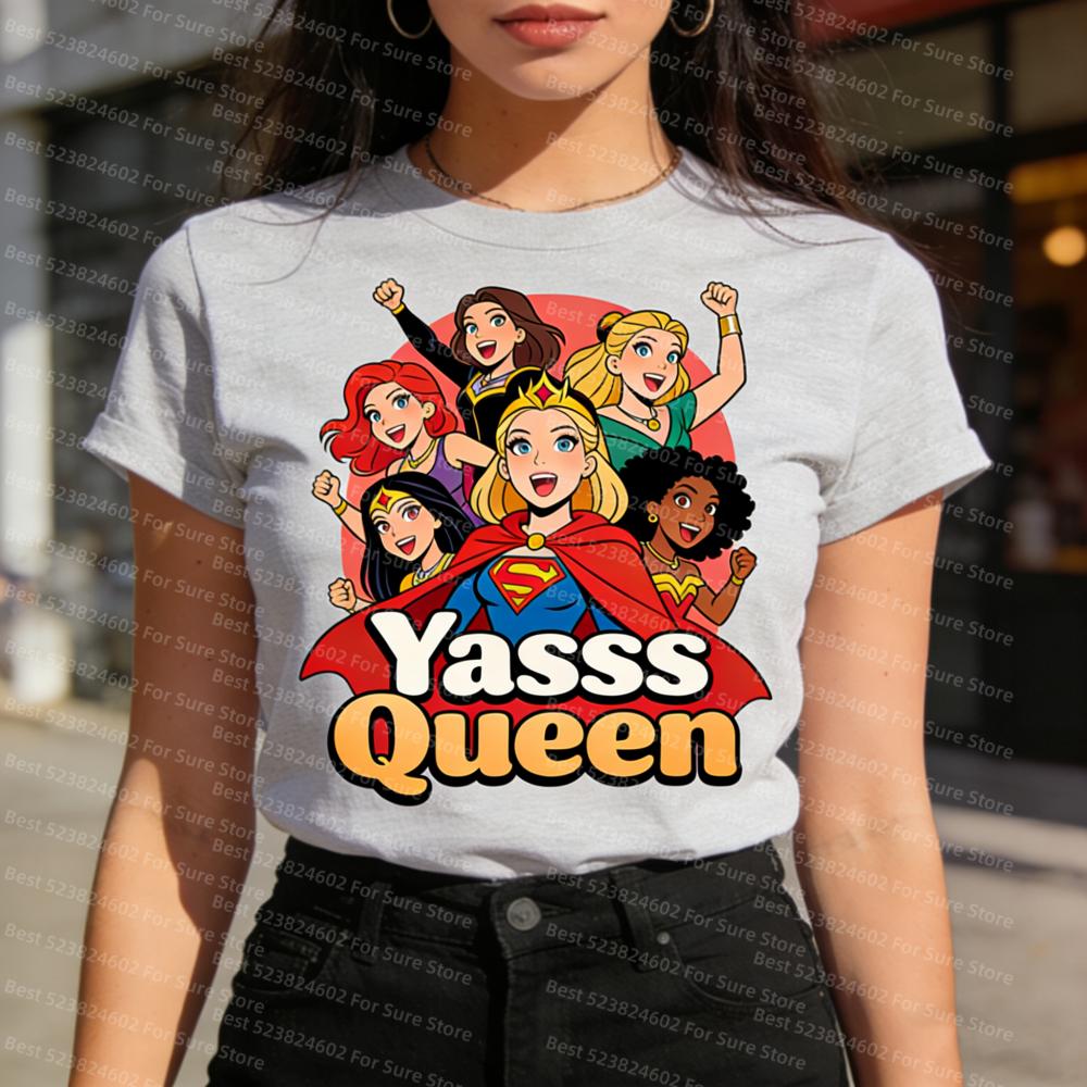 Yasss Queen Womens TShirt Feminist Superhero Graphic Tees for Girls Cute PinkGreyWhiteBlack Casual Tees for Daily Wear Gift S